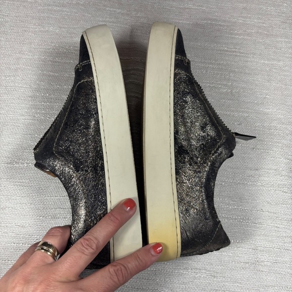 Frye Women's 6.5 Leather‎ Sneakers Metallic Bronze Zip Front Casual Shoes Flaw - Picture 7 of 11